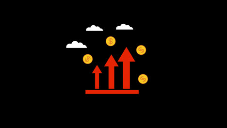 Dollarmünze-Und-Pfeil-Nach-Oben,-Symbolanimation-Für-Investitionen-Und-Finanzielles-Wachstum-Mit-Alphakanal