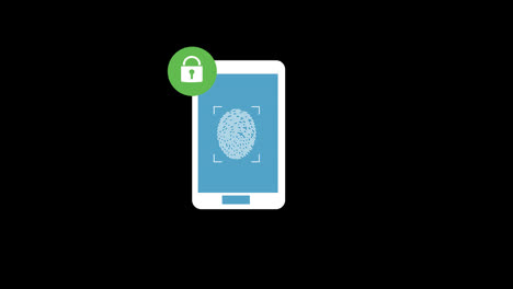 Smartphone-Con-Escáner-De-Huellas-Dactilares-Para-Animación-De-Iconos-De-Concepto-De-Acceso-Seguro-Con-Canal-Alfa