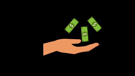 A-hand-holding-green-dollar-bills-money-concept-animation-with-alpha-channel