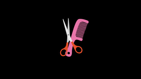 pair-of-silver-scissors-with-orange-handles-and-a-pink-comb-concept-animation-with-alpha-channel