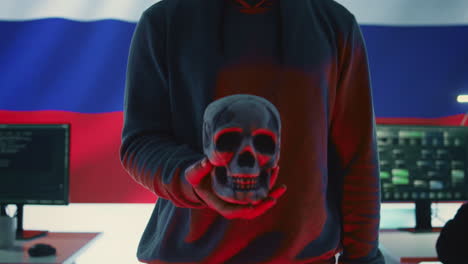 Russian-cyber-criminal-making-harmful-death-threats-with-a-skull