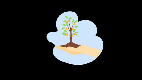 A-hand-holding-a-tree-concept-icon-animation-with-alpha-channel
