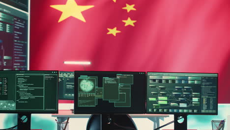 High-tech-surveillance-room-featuring-a-Chinese-flag-on-big-screen