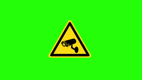 Yellow-triangular-warning-sign-with-a-black-border,-featuring-a-black-CCTV-camera-icon-in-the-center-concept-animation-with-alpha-channel