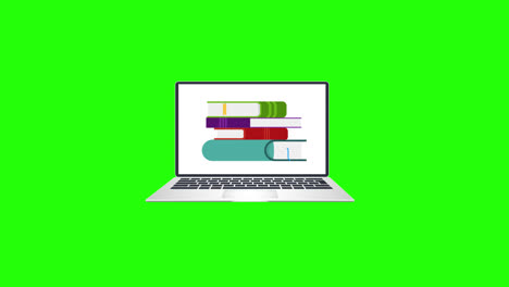 A-laptop-with-a-stack-of-books-on-it-concept-animation-with-alpha-channel