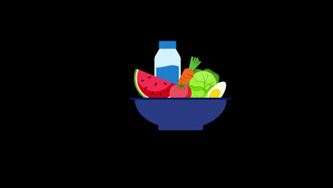 Un-Plato-De-Frutas-Y-Verduras-Con-Una-Botella-De-Agua-Concepto-Icono-Animación-Con-Canal-Alfa