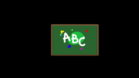 Una-Pizarra-Verde-Con-Letras-Blancas-Abc-Y-Animación-Conceptual-De-Iconos-De-Manchas-Coloridas-Con-Canal-Alfa