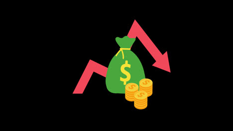 bag-filled-with-dollar-bill-coins-and-declining-business-graph.-investment-decline