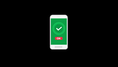 Un-Teléfono-Celular-Con-Una-Pantalla-Verde-Y-Una-Animación-De-Icono-De-Concepto-De-Marca-De-Verificación-Con-Canal-Alfa