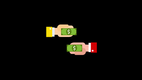 Hand-giving-money-bills-to-another-hand.-Paying-with-money-concept-icon-loop-animation-video-with-alpha-channel