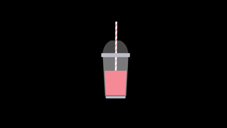 Plastikbecher-Mit-Deckel-Und-Strohhalm,-Voll-Mit-Milchshake.-Illustration-Cartoon-Flaches-Symbol-Isoliert-Auf-Weißer-Animation-Mit-Alphakanal