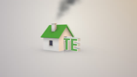 Animación-3D.-Vista-Aérea-De-Una-Pequeña-Casa-Con-Techo-Verde-Sobre-Fondo-Blanco.-La-Palabra-Verde-&#39;vendido&#39;-Atravesando-Las-Puertas-Abiertas.-Concepto-De-Negocio-De-Desarrollo-O-Vivienda.