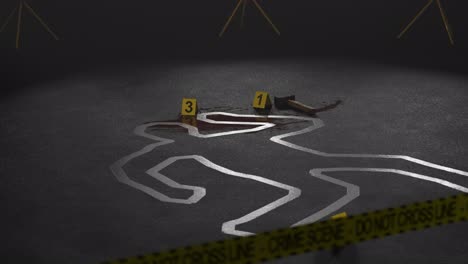 Storehouse-crime-scene.-Dead-body-outline-under-the-forklift.-Rising-up-camera-position.-It-is-important-to-prevent-all-kind-of-accidents-at-work.-Obligatory-controls-of-safety-while-working.