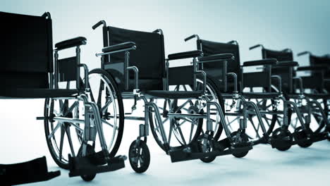 Standard-manual-wheelchairs-are-the-most-frequently-used-wheelchair,-increasing-mobility-of-invalids.-A-view-of-the-useful-medical-transportation-equipment-arranged-in-a-circular-array.-Loopable.-HD