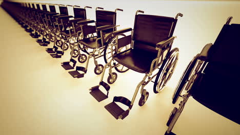 Standard-manual-wheelchairs-are-the-most-frequently-used-wheelchair,-increasing-mobility-of-invalids.-A-view-of-the-useful-medical-transportation-equipment-arranged-in-a-circular-array.-Loopable.-HD