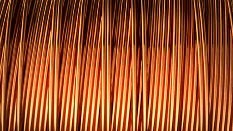 Close-up-of-pure-bright-copper-wire-on-the-spool.-Metallic-wires-are-used-in-the-electricity-and-electronics-industry-and-in-the-wire-manufacturing-process.-CG-loopable-animation.