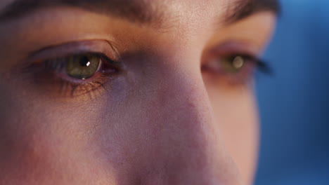 Woman's-Eyes-Close-Up-While-Working-on-Computer