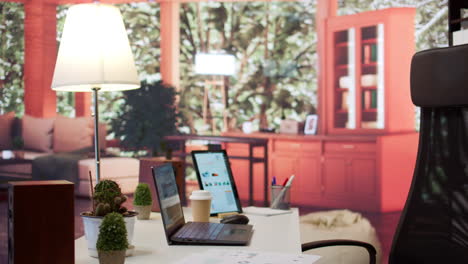 Empty-modern-home-workstation-of-an-entrepreneur-with-laptop-and-tablet