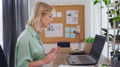 Businesswoman-Discussing-During-Video-Call