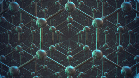 Seamlessly-loopable-animation-of-the-graphene-structure.-Two-rows-of-reflective-silver-carbon-atoms-in-shape-of-honeycomb.--Technology-nanostructure-fiber-molecule-or-particle.-Science-hexagonal.