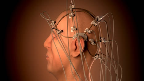 Man-wired-to-an-EEG-machine-or-electroencephalograph-which-produces-a-graphical-record-of-electrical-activity-of-the-human-brain.-Perfect-animation-for-any-science-or-medically-related-purposes.-HD