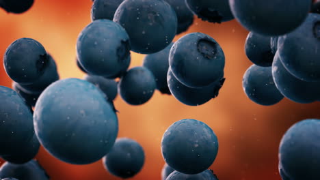 Clearly-clean-juicy-blueberries-with-water-droplets-falling-down-in-front-of-the-blurry-background.-Slow-motion-computer-generated-imagery-presenting-realistic-looking-fruits-in-the-air.-Loopable.-HD