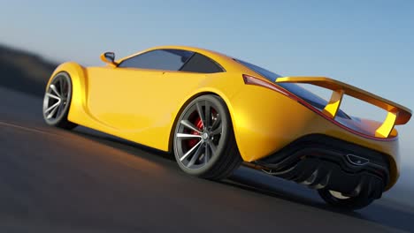 Coche-Deportivo-Conduciendo-Hacia-Adelante.-Cámara-De-Cerca-En-La-Rueda-Trasera.-Animación-En-Bucle.-Concepto-De-Transporte-De-Alta-Velocidad-Por-Carretera.-Vehículo-De-Carreras-Automotrices.-Disparo-En-Cámara-Lenta.