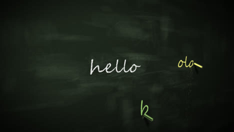 Typography-animation.-Colorful-chalks-writing-‘Hello’-word-in-multiple-different-international-foreign-languages-on-the-black-chalkboard.-Language-learning-concept.