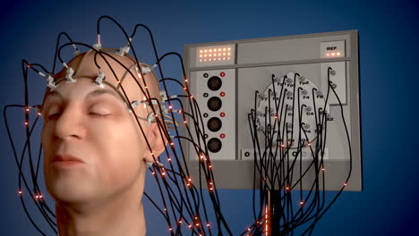 Man-wired-to-an-EEG-machine-or-electroencephalograph-which-produces-a-graphical-record-of-electrical-activity-of-the-human-brain.-Perfect-animation-for-any-science-or-medically-related-purposes.-HD