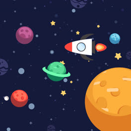 Motion-Graphic-of-Background-of-colorful-planets-with-rocket