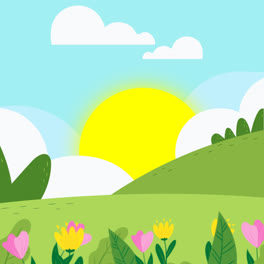 Motion-Graphic-of-Drawn-beautiful-spring-landscape-background