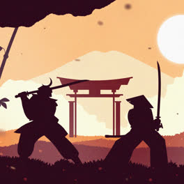 Gráfico-De-Movimiento-De-Fondo-De-Ilustración-Samurai-Plana