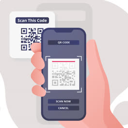 Gráfico-En-Movimiento-De-La-Ilustración-De-Una-Persona-Escaneando-Un-Código-Qr-Con-Un-Teléfono-Inteligente