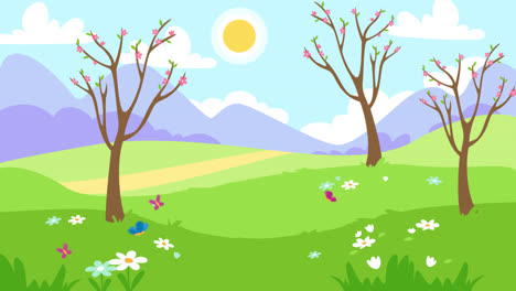 Motion-Graphic-of-Spring-landscape-with-two-trees