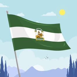 Bewegungsgrafik-Der-Illustration-Der-Andalusischen-Flagge-Im-Flachen-Design