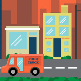 Motion-Graphic-of-City-buildings-and-a-food-truck