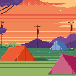 Gráfico-En-Movimiento-De-La-Escena-De-Verano-De-Pixel-Art-Plano