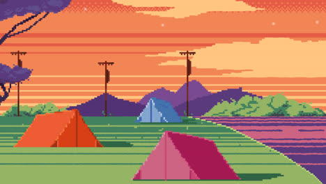 Gráfico-En-Movimiento-De-La-Escena-De-Verano-De-Pixel-Art-Plano