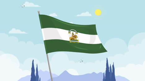 Bewegungsgrafik-Der-Illustration-Der-Andalusischen-Flagge-Im-Flachen-Design