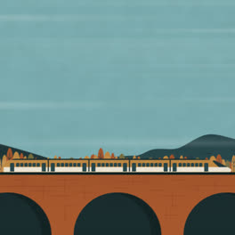 Gráfico-En-Movimiento-De-Banner-Horizontal-De-Viaje-En-Tren-De-Diseño-Plano