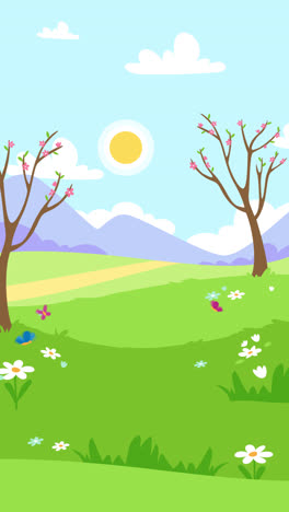 Motion-Graphic-of-Spring-landscape-with-two-trees