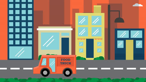 Motion-Graphic-of-City-buildings-and-a-food-truck
