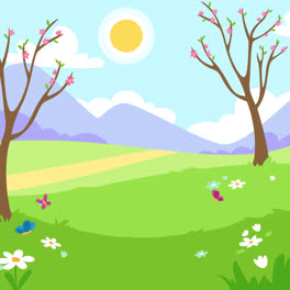 Motion-Graphic-of-Spring-landscape-with-two-trees