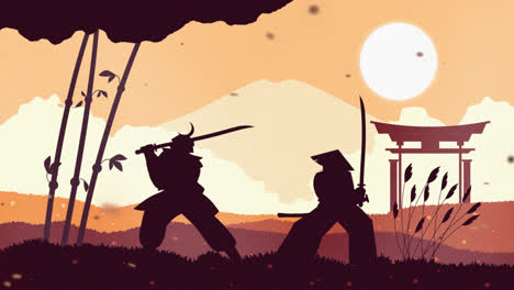 Gráfico-De-Movimiento-De-Fondo-De-Ilustración-Samurai-Plana