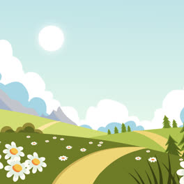 Motion-Graphic-of-Flat-lovely-spring-landscape-background