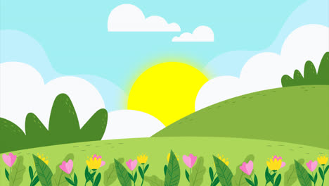 Motion-Graphic-of-Drawn-beautiful-spring-landscape-background