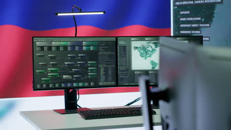 Empty-russian-military-control-center-with-a-big-screen-presenting-the-national-flag