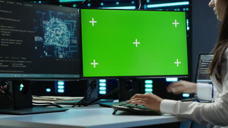Admin-using-AI-tech-on-isolated-screen-PC-to-do-maintenance-in-server-room