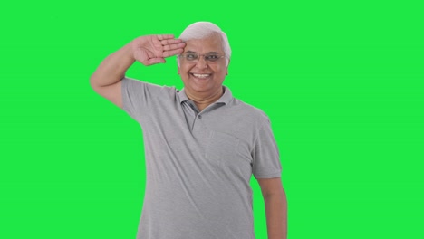 Happy-Indian-old-man-saluting-Green-screen