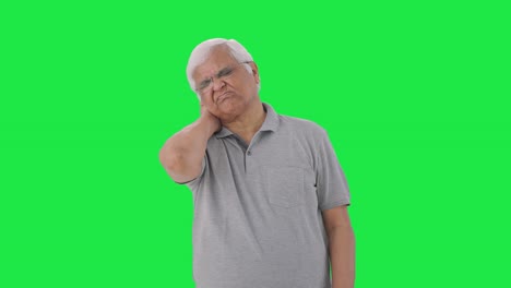 Sick-Indian-old-man-having-a-neck-pain-Green-screen